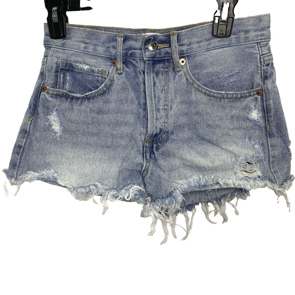 Simple Society Cut-Off Jean Shorts Womens 0 24 Button Fly Micro Denim Blue
